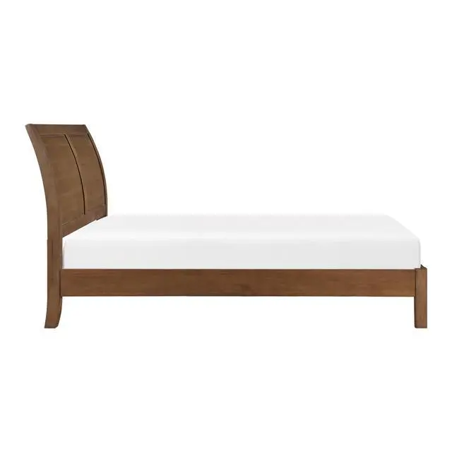 Alt view image 5 of 7 - Transitional Bedroom Furniture 1Pc Queen Platform Bed Light Brown Finish Sleigh Headboard