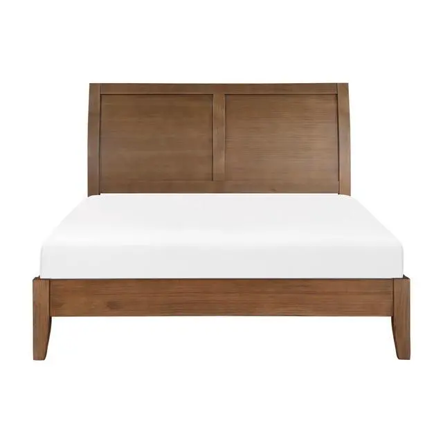Alt view image 3 of 7 - Transitional Bedroom Furniture 1Pc Queen Platform Bed Light Brown Finish Sleigh Headboard