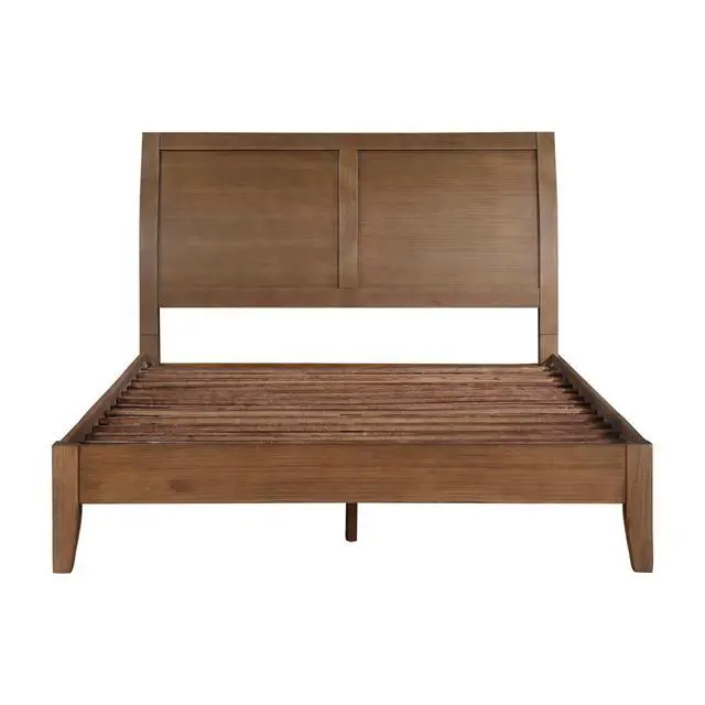 Alt view image 4 of 7 - Transitional Bedroom Furniture 1Pc Queen Platform Bed Light Brown Finish Sleigh Headboard