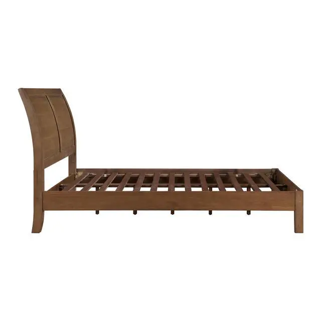 Alt view image 6 of 7 - Transitional Bedroom Furniture 1Pc Queen Platform Bed Light Brown Finish Sleigh Headboard