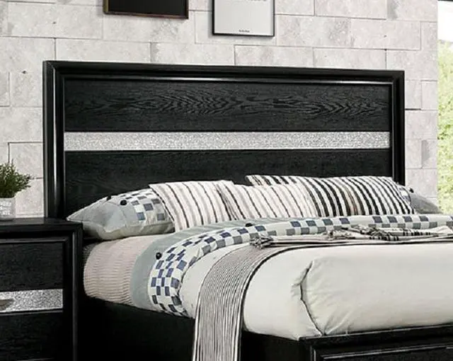 Alt view image 3 of 7 - 1Pc Contemporary Queen Size Bed Black Solidwood 1Pc Bed Bedroom Furniture Storage Fb