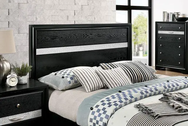 Alt view image 6 of 7 - 1Pc Contemporary Queen Size Bed Black Solidwood 1Pc Bed Bedroom Furniture Storage Fb