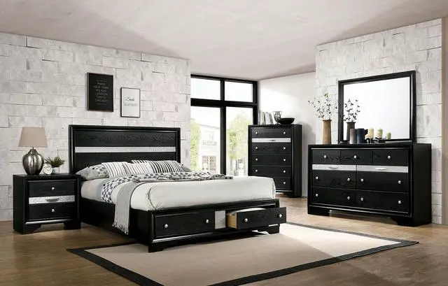 Alt view image 7 of 7 - 1Pc Contemporary Queen Size Bed Black Solidwood 1Pc Bed Bedroom Furniture Storage Fb