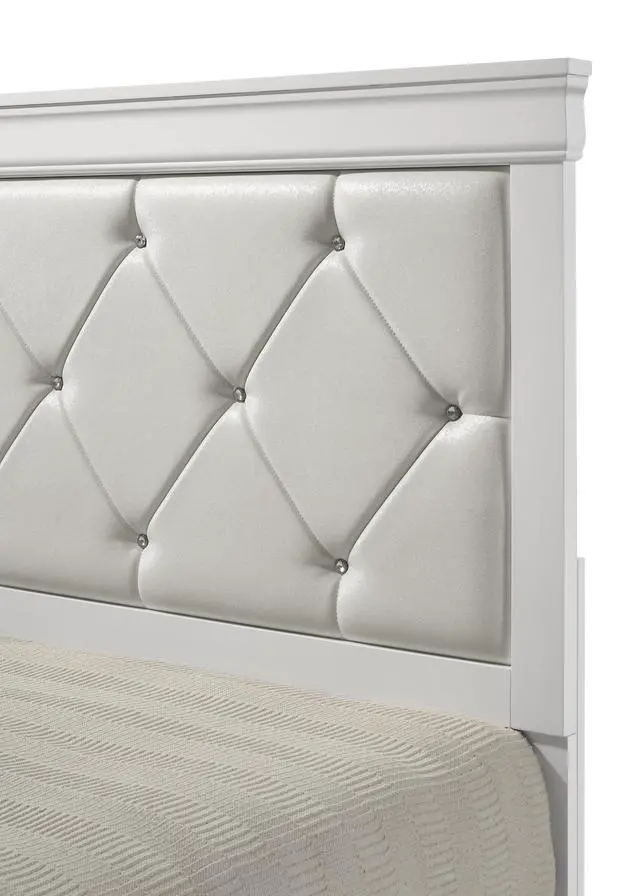 Alt view image 3 of 5 - Modern 1Pc White Finish King Size Panel Bed Upholstered Headboard Crystal-Like Button Tufted Texture Wood Bedroom Furniture