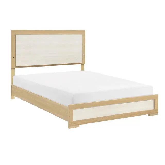 Alt view image 2 of 7 - Contemporary Natural and White Finish Queen Size Bed LED Panel Headboard Wooden Bedroom Furniture 1pc