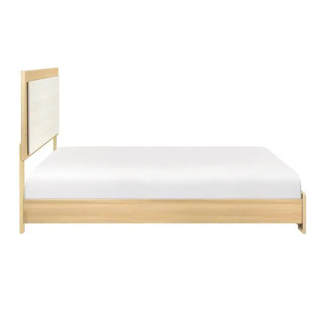 Alt view image 6 of 7 - Contemporary Natural and White Finish Queen Size Bed LED Panel Headboard Wooden Bedroom Furniture 1pc