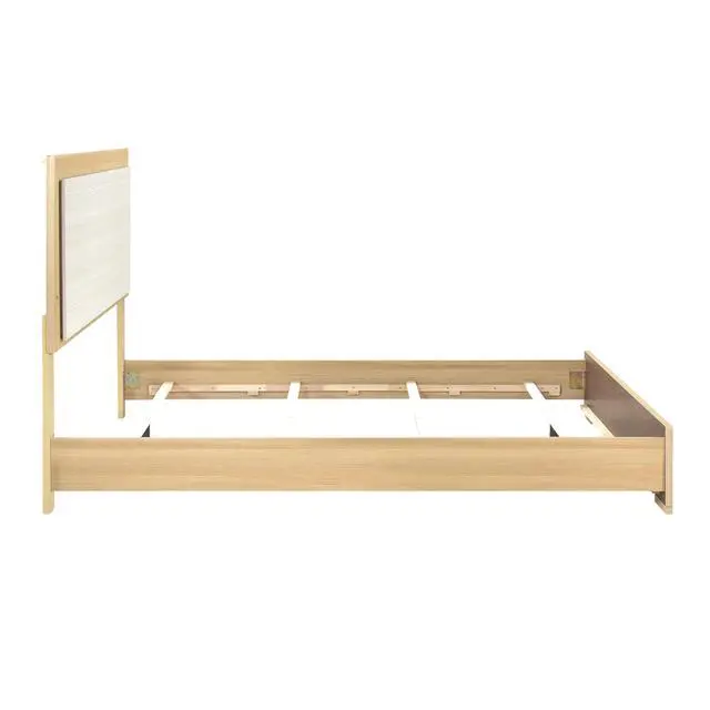 Alt view image 7 of 7 - Contemporary Natural and White Finish Queen Size Bed LED Panel Headboard Wooden Bedroom Furniture 1pc