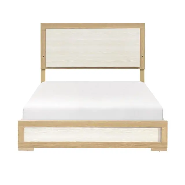 Alt view image 3 of 7 - Contemporary Natural and White Finish Queen Size Bed LED Panel Headboard Wooden Bedroom Furniture 1pc