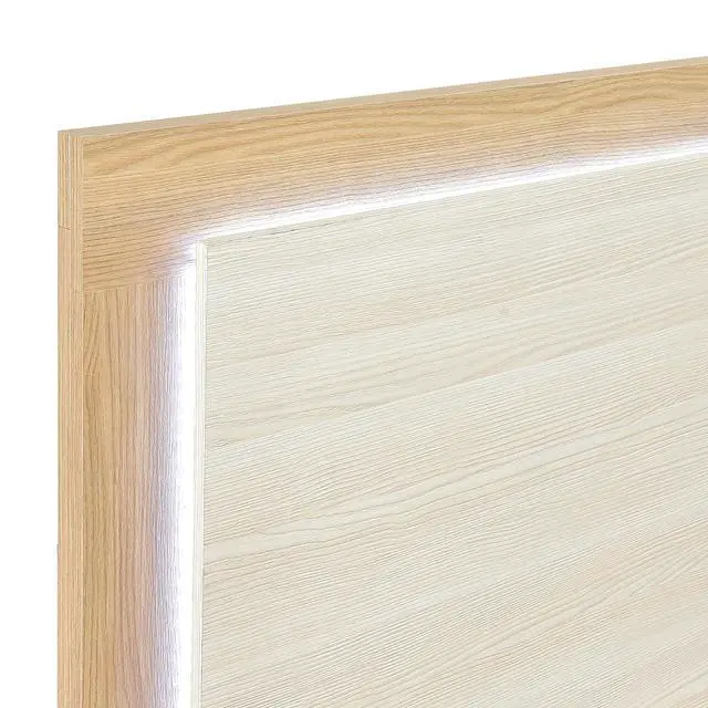 Alt view image 5 of 7 - Contemporary Natural and White Finish Queen Size Bed LED Panel Headboard Wooden Bedroom Furniture 1pc