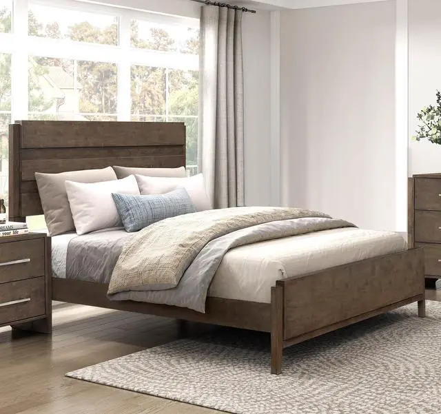 Main image of Classic Contemporary Dark Walnut Finish Queen Bed 1Pc Durable Panel Bedroom Furniture Solid Rubberwood