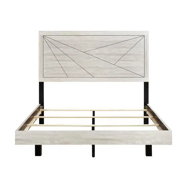 Alt view image 7 of 7 - Contemporary Gray Oak Finish Queen Bed Durable Wooden Bedroom Furniture 1Pc Line Pattern Headboard