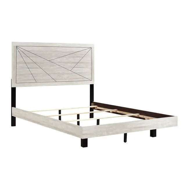 Alt view image 6 of 7 - Contemporary Gray Oak Finish Queen Bed Durable Wooden Bedroom Furniture 1Pc Line Pattern Headboard