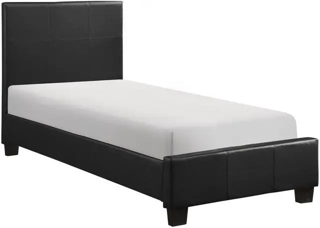 Main image of Contemporary Twin Platform Bed 1Pc Durable Black Faux Leather Bedroom Furniture