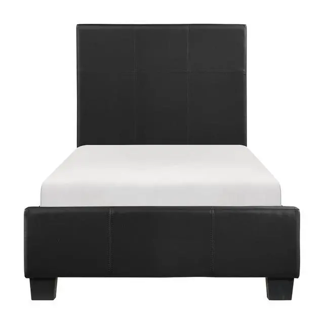 Alt view image 2 of 5 - Contemporary Twin Platform Bed 1Pc Durable Black Faux Leather Bedroom Furniture