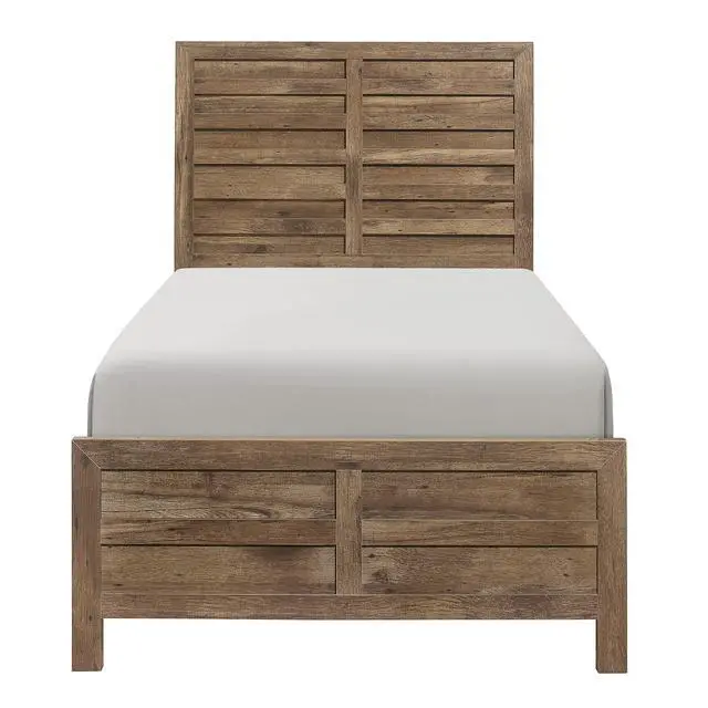 Alt view image 2 of 5 - Weathered Pine Finish 1pc Twin Bed Modern Line Pattern Rustic Style Wooden Bedroom Furniture