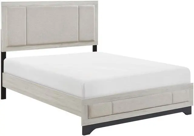 Main image of Contemporary Two-Tone White Oak And Gray Finish Platform Queen Bed Upholstered Headboard Footboard Bedroom Furniture 1Pc