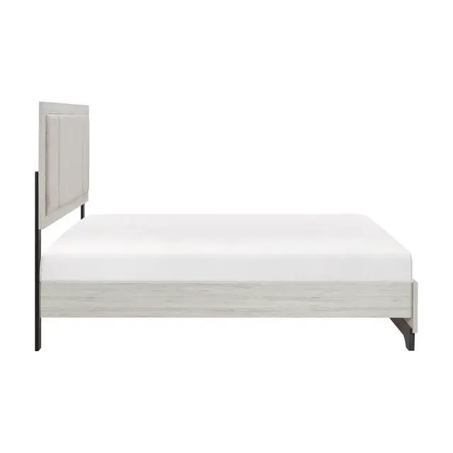 Alt view image 4 of 7 - Contemporary Two-Tone White Oak And Gray Finish Platform Queen Bed Upholstered Headboard Footboard Bedroom Furniture 1Pc