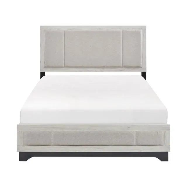 Alt view image 2 of 7 - Contemporary Two-Tone White Oak And Gray Finish Platform Queen Bed Upholstered Headboard Footboard Bedroom Furniture 1Pc