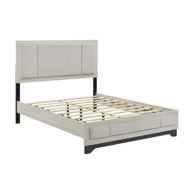 Alt view image 6 of 7 - Contemporary Two-Tone White Oak And Gray Finish Platform Queen Bed Upholstered Headboard Footboard Bedroom Furniture 1Pc