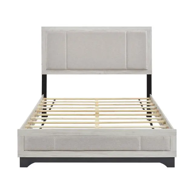 Alt view image 5 of 7 - Contemporary Two-Tone White Oak And Gray Finish Platform Queen Bed Upholstered Headboard Footboard Bedroom Furniture 1Pc