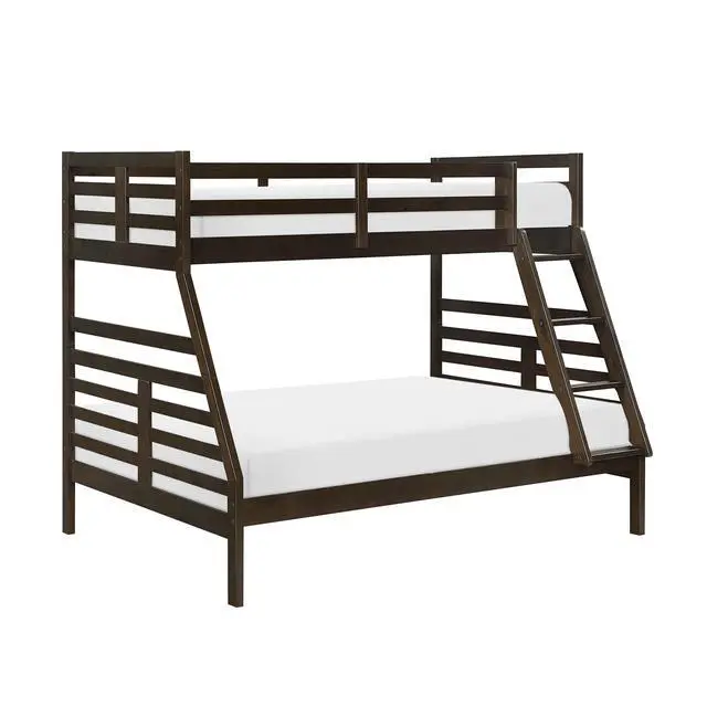 Alt view image 2 of 7 - Twin Over Full Bunk Bed 1Pc Classic Dark Brown Finish Youth Bedroom Furniture Durable Wood