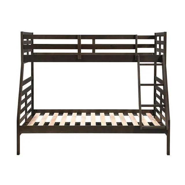 Alt view image 4 of 7 - Twin Over Full Bunk Bed 1Pc Classic Dark Brown Finish Youth Bedroom Furniture Durable Wood