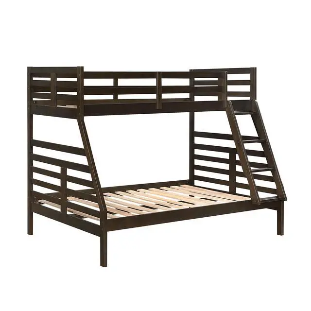 Alt view image 5 of 7 - Twin Over Full Bunk Bed 1Pc Classic Dark Brown Finish Youth Bedroom Furniture Durable Wood