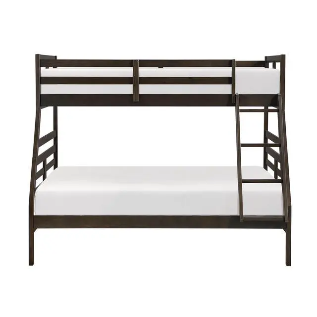 Alt view image 3 of 7 - Twin Over Full Bunk Bed 1Pc Classic Dark Brown Finish Youth Bedroom Furniture Durable Wood