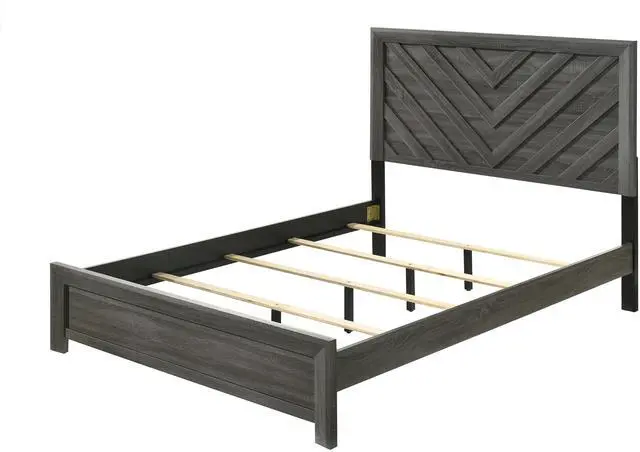Alt view image 3 of 6 - 1Pc Queen Size Bed Rustic Gray Finish Wooden Bedroom Furniture Geometric Design Chevron Pattern