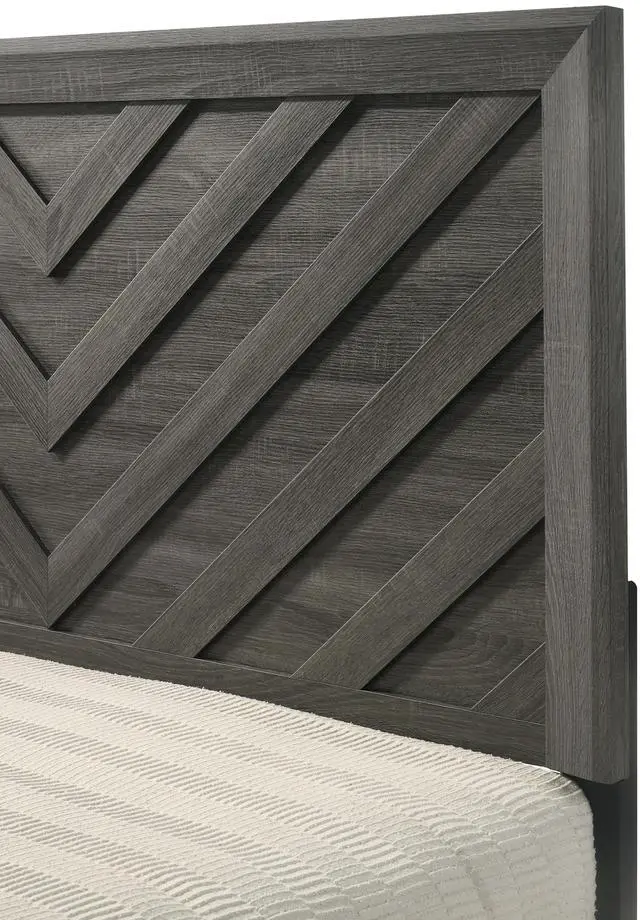 Alt view image 2 of 6 - 1Pc Queen Size Bed Rustic Gray Finish Wooden Bedroom Furniture Geometric Design Chevron Pattern
