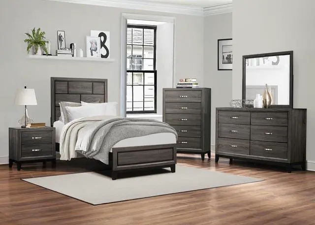 Alt view image 5 of 5 - Modern Contemporary Gray Finish Twin Bed Wooden Bedroom Furniture 1Pc Line Design Headboard Panel