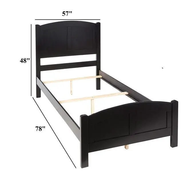 Alt view image 3 of 7 - Black Color 1Pc Full Size Bed Youth Bedroom Furniture Unique Arch Design Headboard Footboard Rubberwood