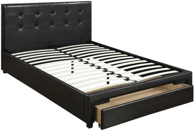 Main image of Bedroom Furniture Black Under Storage Bed Fb 1Pc Full Size Bed Faux Leather Upholstered Tufted Headboard