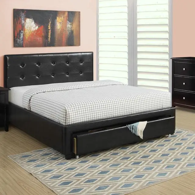 Alt view image 2 of 7 - Bedroom Furniture Black Under Storage Bed Fb 1Pc Full Size Bed Faux Leather Upholstered Tufted Headboard