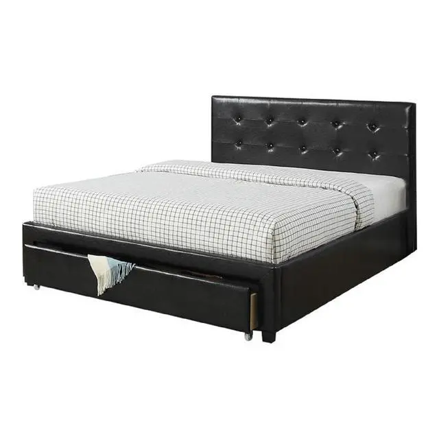 Alt view image 5 of 7 - Bedroom Furniture Black Under Storage Bed Fb 1Pc Full Size Bed Faux Leather Upholstered Tufted Headboard