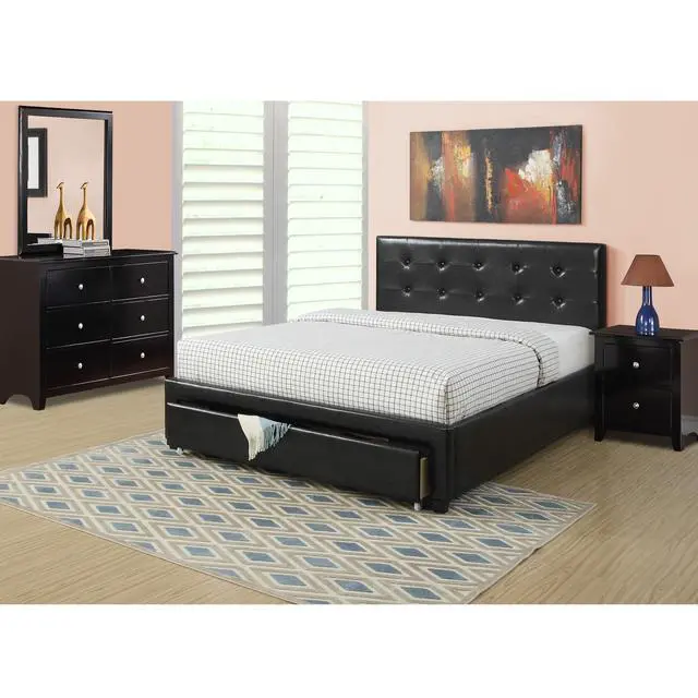 Alt view image 7 of 7 - Bedroom Furniture Black Under Storage Bed Fb 1Pc Full Size Bed Faux Leather Upholstered Tufted Headboard