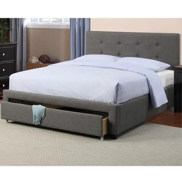 Alt view image 2 of 7 - Modern Bedroom Furniture Grey Polyfiber 1Pc Full Size Bed Tufted Headboard Storage Drawer Footboard