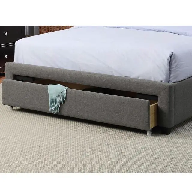 Alt view image 5 of 7 - Modern Bedroom Furniture Grey Polyfiber 1Pc Full Size Bed Tufted Headboard Storage Drawer Footboard