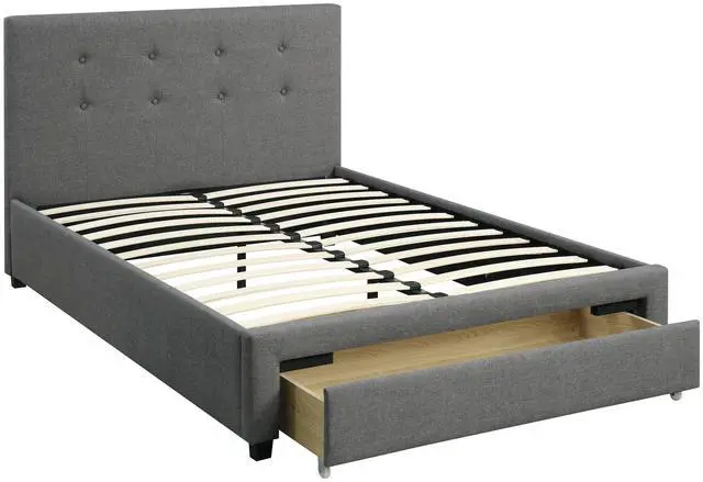 Main image of Modern Bedroom Furniture Grey Polyfiber 1Pc Full Size Bed Tufted Headboard Storage Drawer Footboard