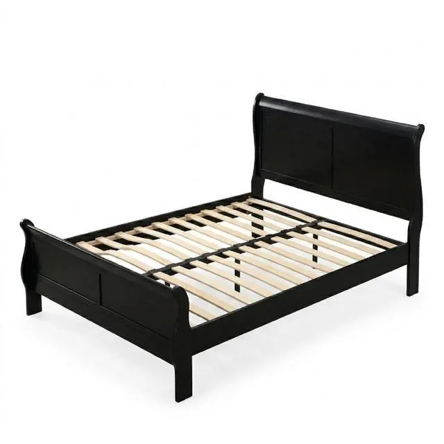Main image of Queen Size Bed Black Louis Phillipe Solidwood 1Pc Bed Bedroom Sleigh Bed Contemporary Style