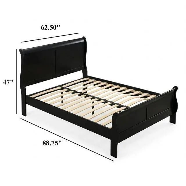 Alt view image 3 of 7 - Queen Size Bed Black Louis Phillipe Solidwood 1Pc Bed Bedroom Sleigh Bed Contemporary Style
