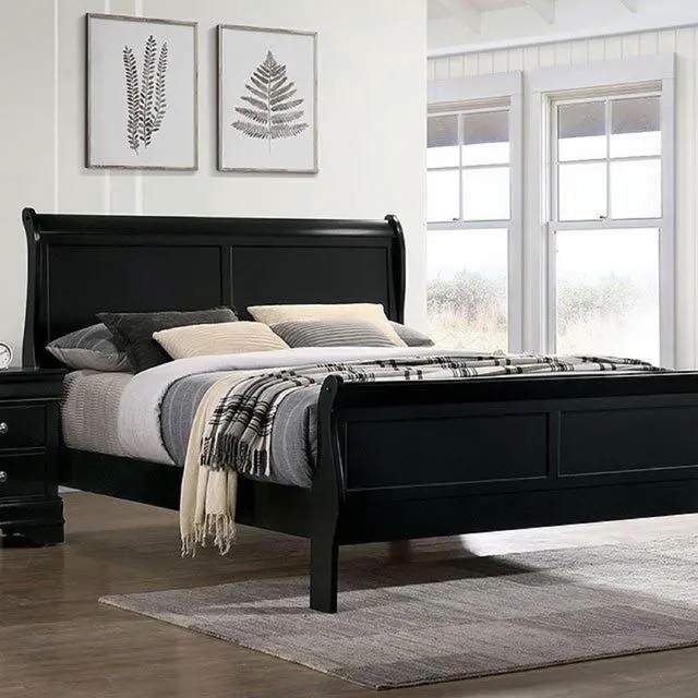 Alt view image 2 of 7 - Queen Size Bed Black Louis Phillipe Solidwood 1Pc Bed Bedroom Sleigh Bed Contemporary Style