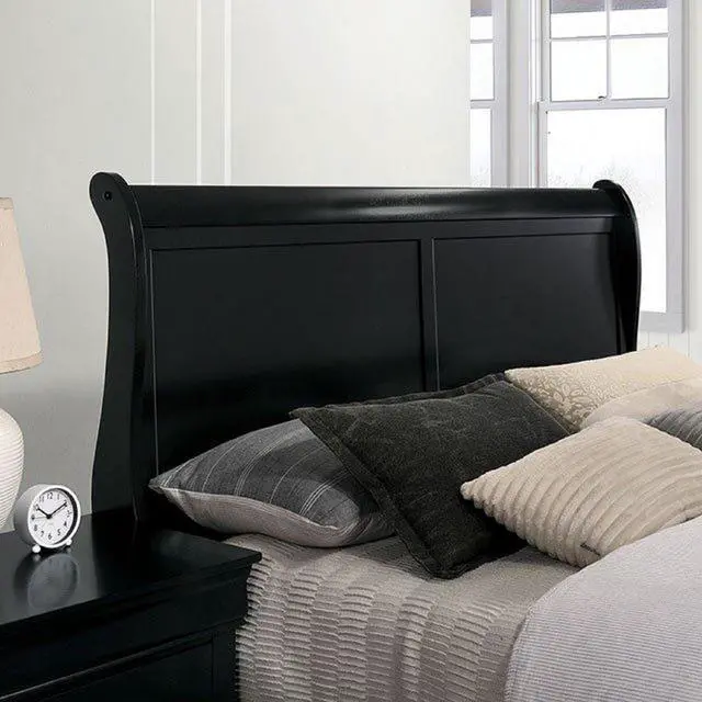 Alt view image 6 of 7 - Queen Size Bed Black Louis Phillipe Solidwood 1Pc Bed Bedroom Sleigh Bed Contemporary Style
