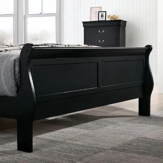 Alt view image 7 of 7 - Queen Size Bed Black Louis Phillipe Solidwood 1Pc Bed Bedroom Sleigh Bed Contemporary Style