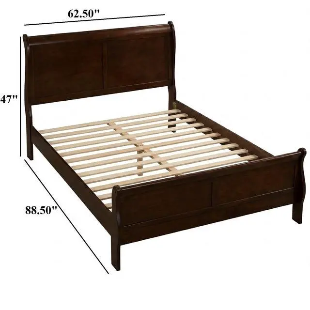 Alt view image 3 of 6 - Queen Size Bed Cherry Louis Phillipe Solidwood 1Pc Bed Bedroom Sleigh Bed Bedroom Furniture Transitional Style