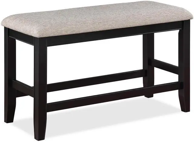 Main image of Farmhouse Style 1pc Black Light Gray Counter Height Bench Footrest Upholstered Seat Wooden Furniture