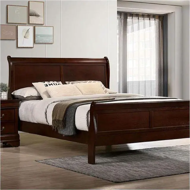 Alt view image 5 of 6 - Queen Size Bed Cherry Louis Phillipe Solidwood 1Pc Bed Bedroom Sleigh Bed Bedroom Furniture Transitional Style