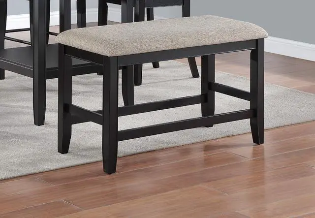 Alt view image 2 of 5 - Farmhouse Style 1pc Black Light Gray Counter Height Bench Footrest Upholstered Seat Wooden Furniture