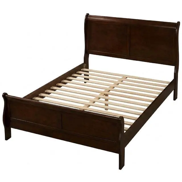 Main image of Queen Size Bed Cherry Louis Phillipe Solidwood 1Pc Bed Bedroom Sleigh Bed Bedroom Furniture Transitional Style