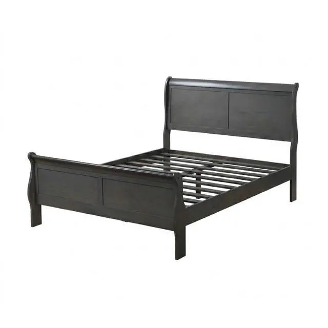 Main image of Classic Contemporary Queen Size Bed Gray Louis Phillipe Solidwood 1Pc Bed Bedroom Sleigh Bed Furniture